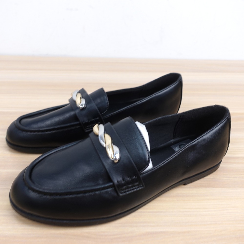 Chain Link Loafers Womens 6 Black Moc Toe Slip On Old Money Preppy DV Dolce Vita